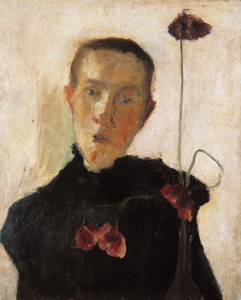 Portrait of a woman with poppies - by Paula Modersohn-Becker