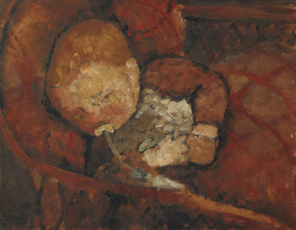 Child with feeding bottle in the cradle - by Paula Modersohn-Becker