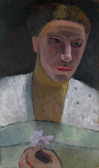 Portrait of Lee Hoetger with flower - by Paula Modersohn-Becker