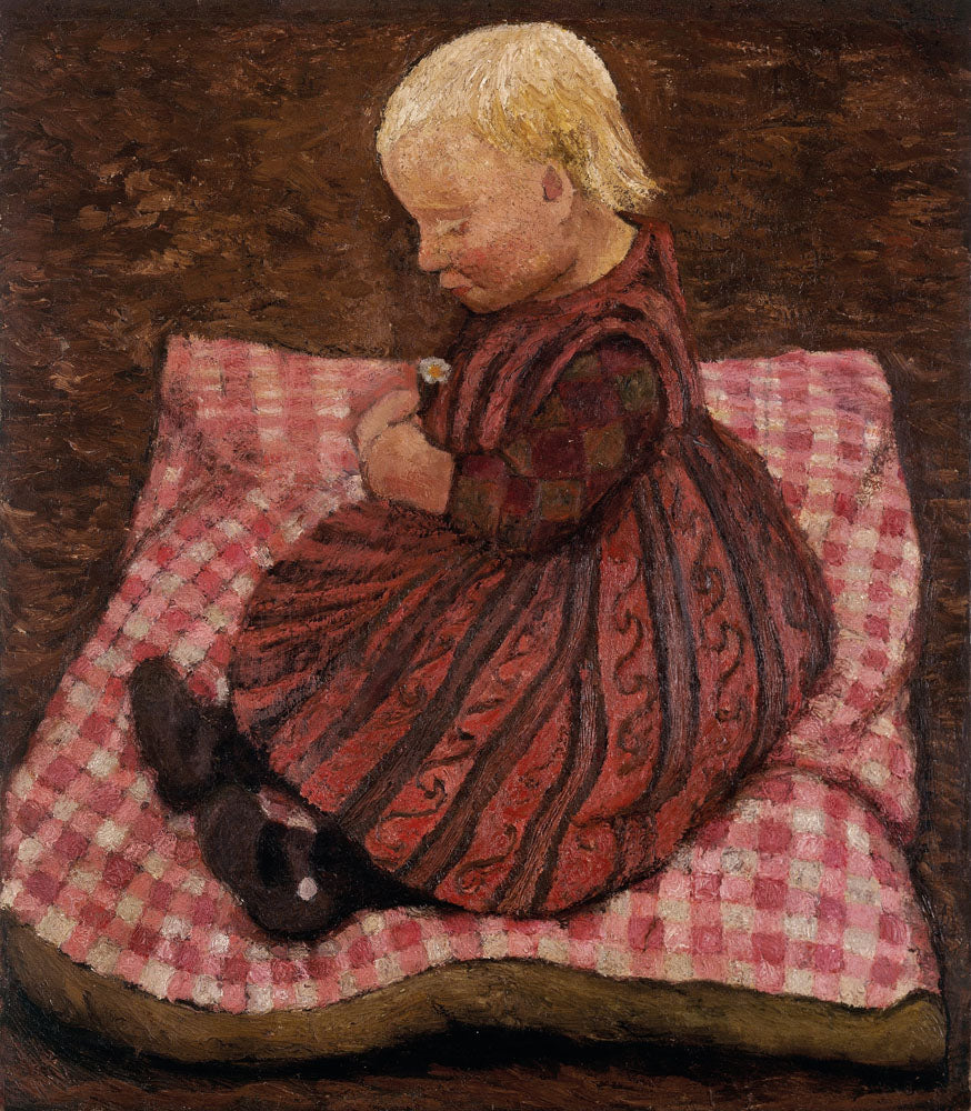 Child on red cube pillow - by Paula Modersohn-Becker