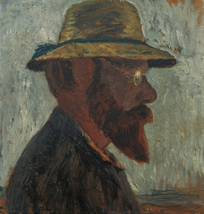 Otto Modersohn with straw hat in profile to the right - by Paula Modersohn-Becker