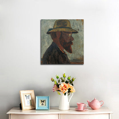 Otto Modersohn with straw hat in profile to the right - by Paula Modersohn-Becker