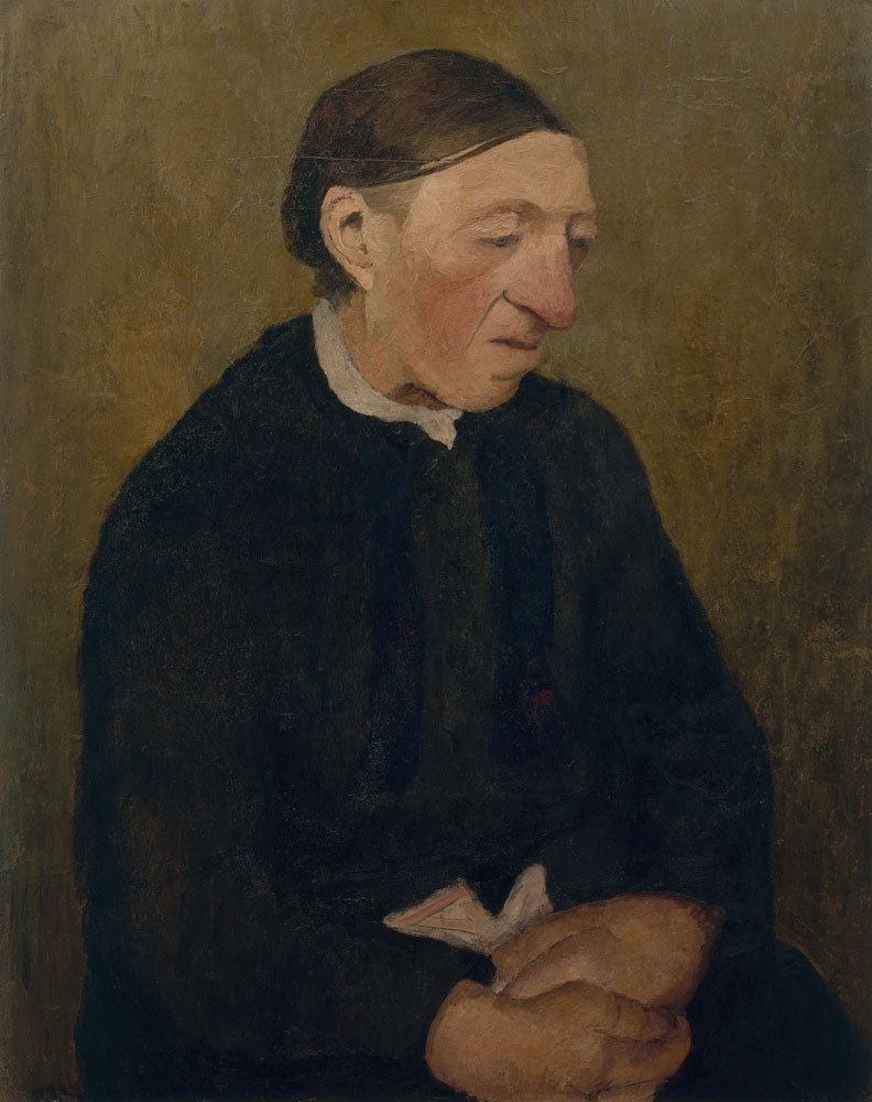 Sitting old woman with handkerchief - by Paula Modersohn-Becker