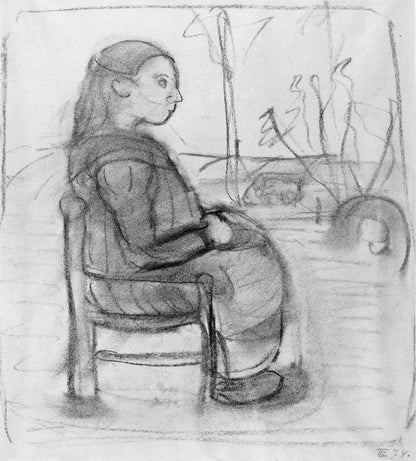 Sitting girl in a landscape - by Paula Modersohn-Becker