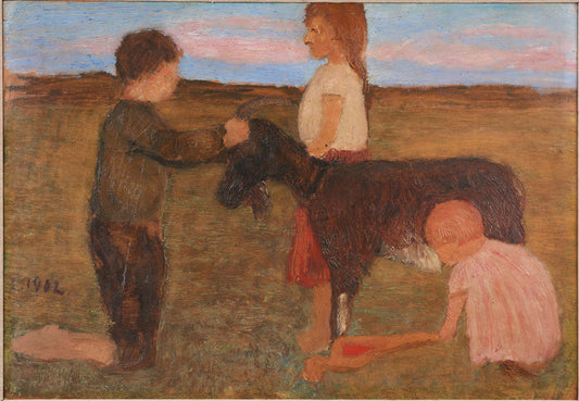 Landschaft mit drei Kindern und Ziege - by Paula Modersohn-Becker