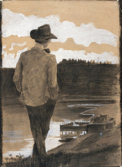 Young Man on a Riverbank - by Umberto Boccioni