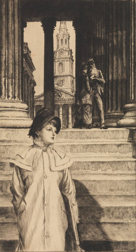 The Portico of the National Gallery, London - by James Tissot