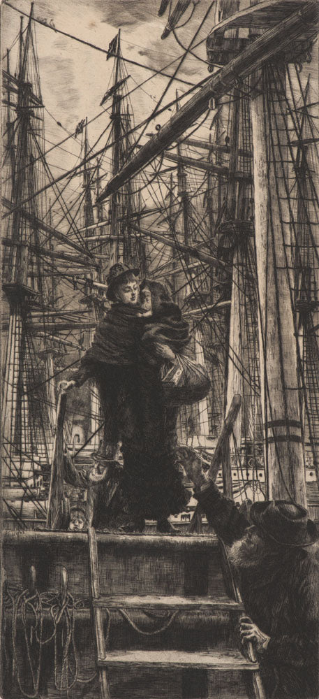 Emigrants (Woman with Child Disembarking from Sailboat) - by James Tissot