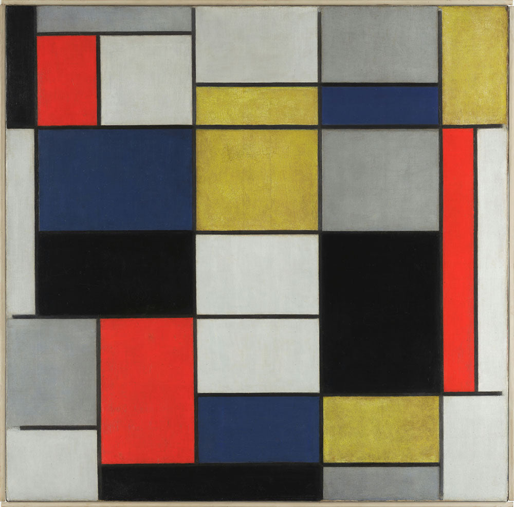 Grande composizione A con nero, rosso, grigio, giallo e blu - by Piet Mondrian