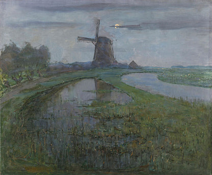 Oostzijdse molen aan het Gein bij maanlicht - by Piet Mondrian