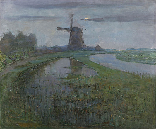 Oostzijdse molen aan het Gein bij maanlicht - by Piet Mondrian