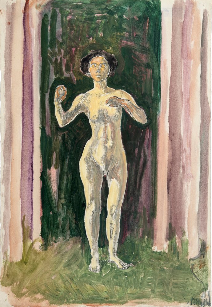 Female nude at the forest edge - by Ferdinand Hodler