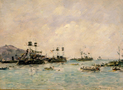 Warships in Villefranche by Eugène Boudin