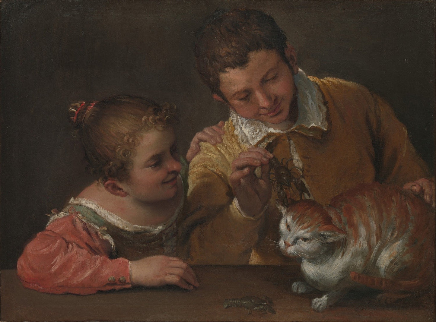 Two Children Teasing a Cat by Annibale Carracci