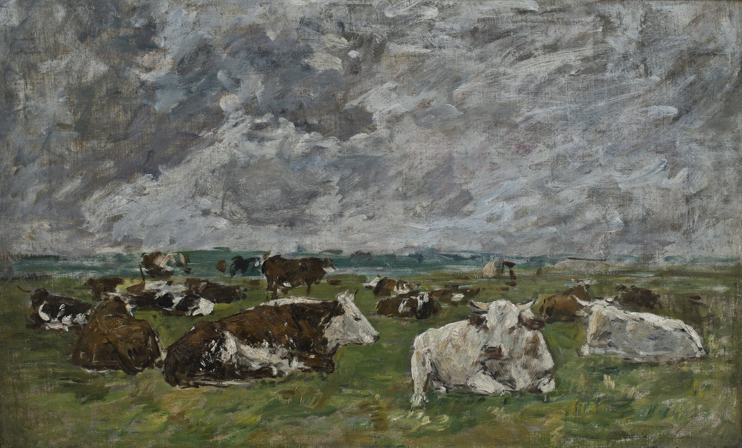 Troupeau de vaches sous un ciel orageux by Eugène Boudin