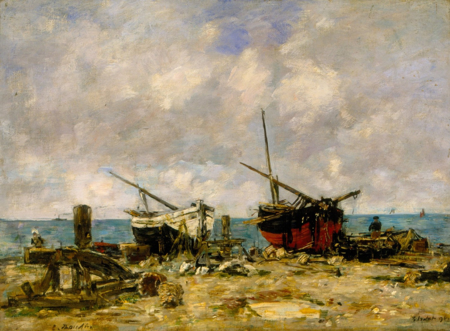 Étretat. Run aground boats by Eugène Boudin