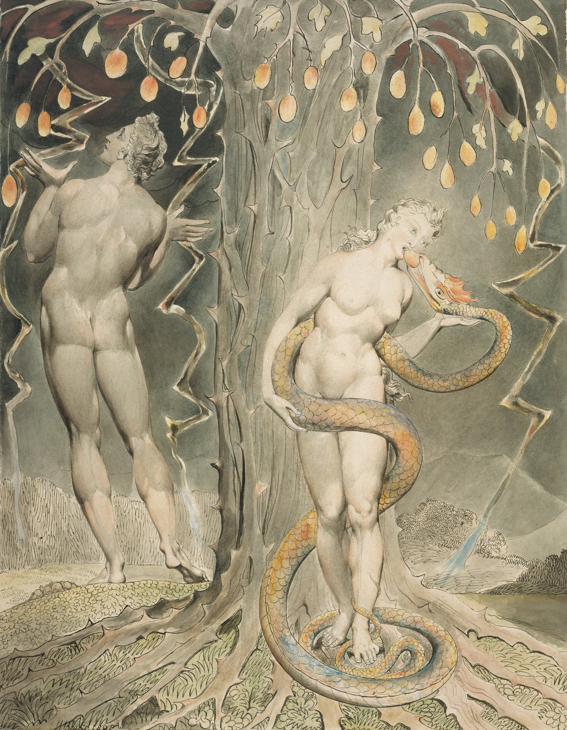 The Temptation and Fall of Eve (Illustration to Milton's "Paradise Lost") by William Blake