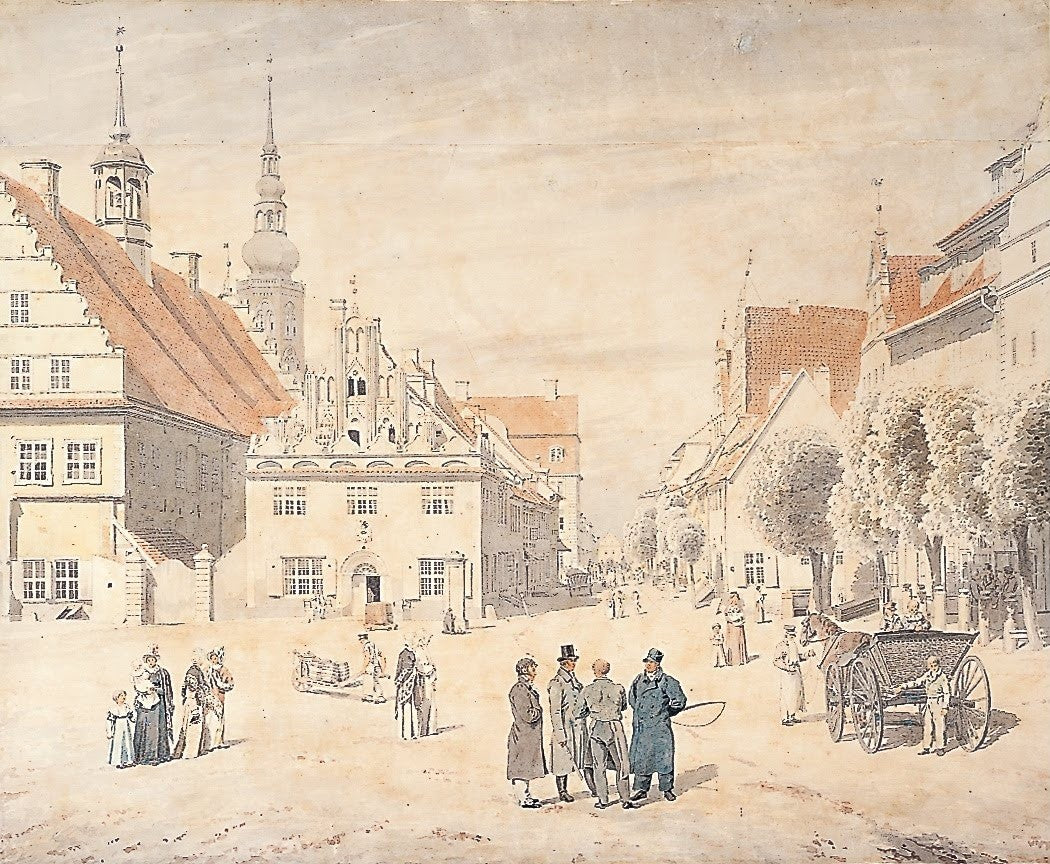 The marketplace of Greifswald with the family Friedrich by Caspar David Friedrich