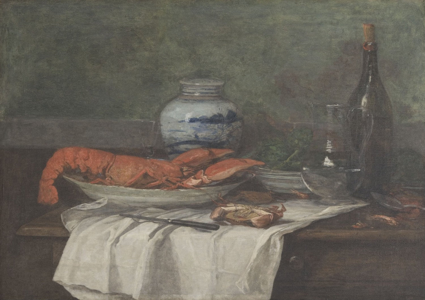 Still Life with Lobster on a White Tablecloth (Nature Morte Au Homard Sur un Nappe Blanche) by Eugène Boudin