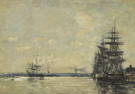 Ships in Harbor by Eugène Boudin