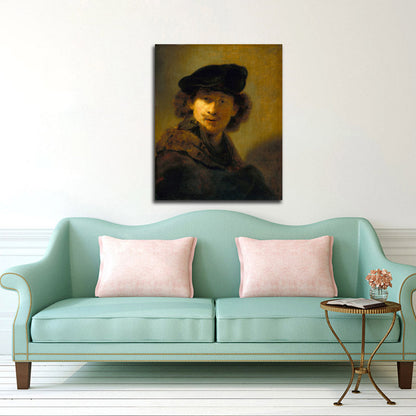 Self-Portrait with Velvet Beret - by Rembrandt