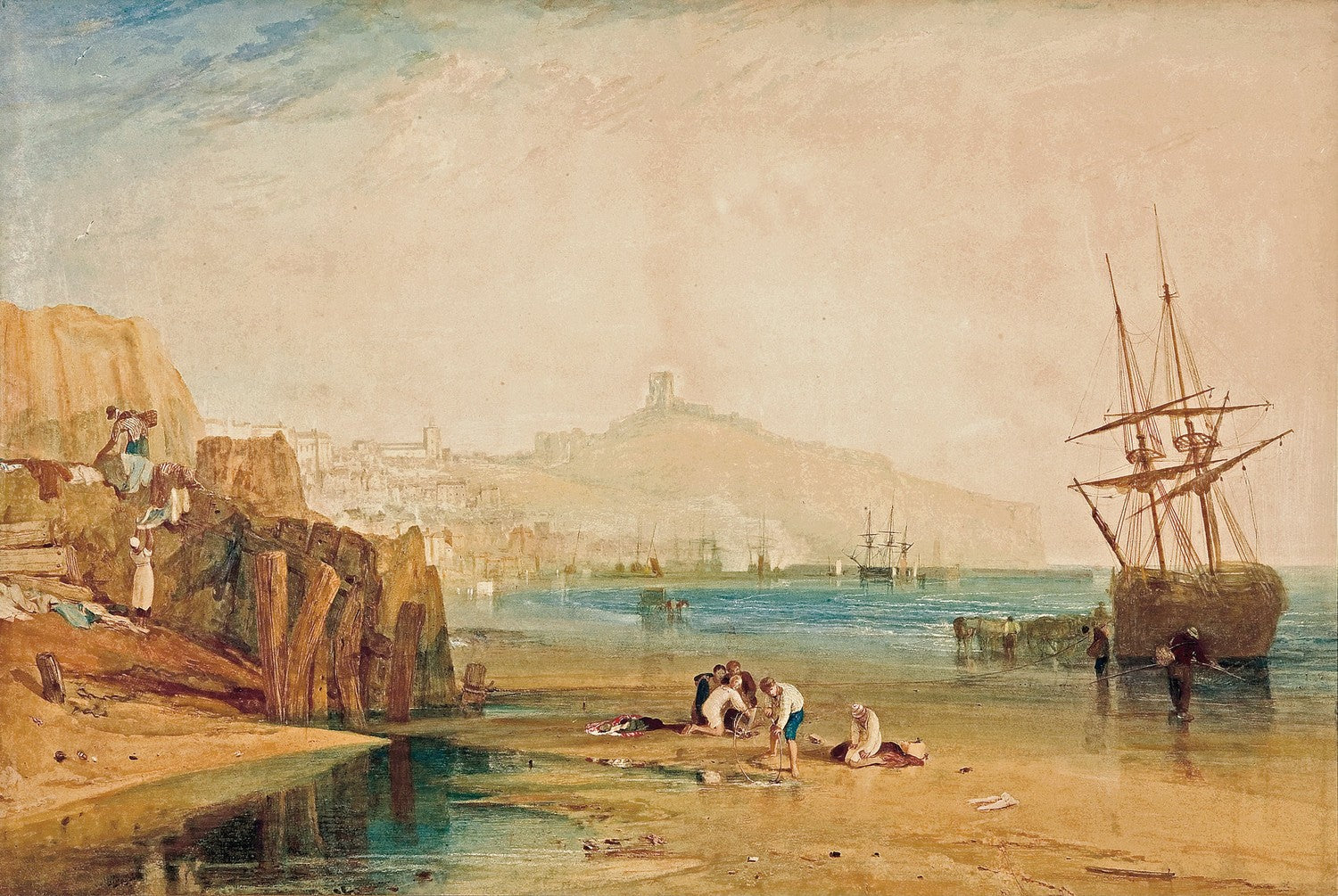 Scarborough town and castle: morning: boys catching crabs by J. M. W. Turner