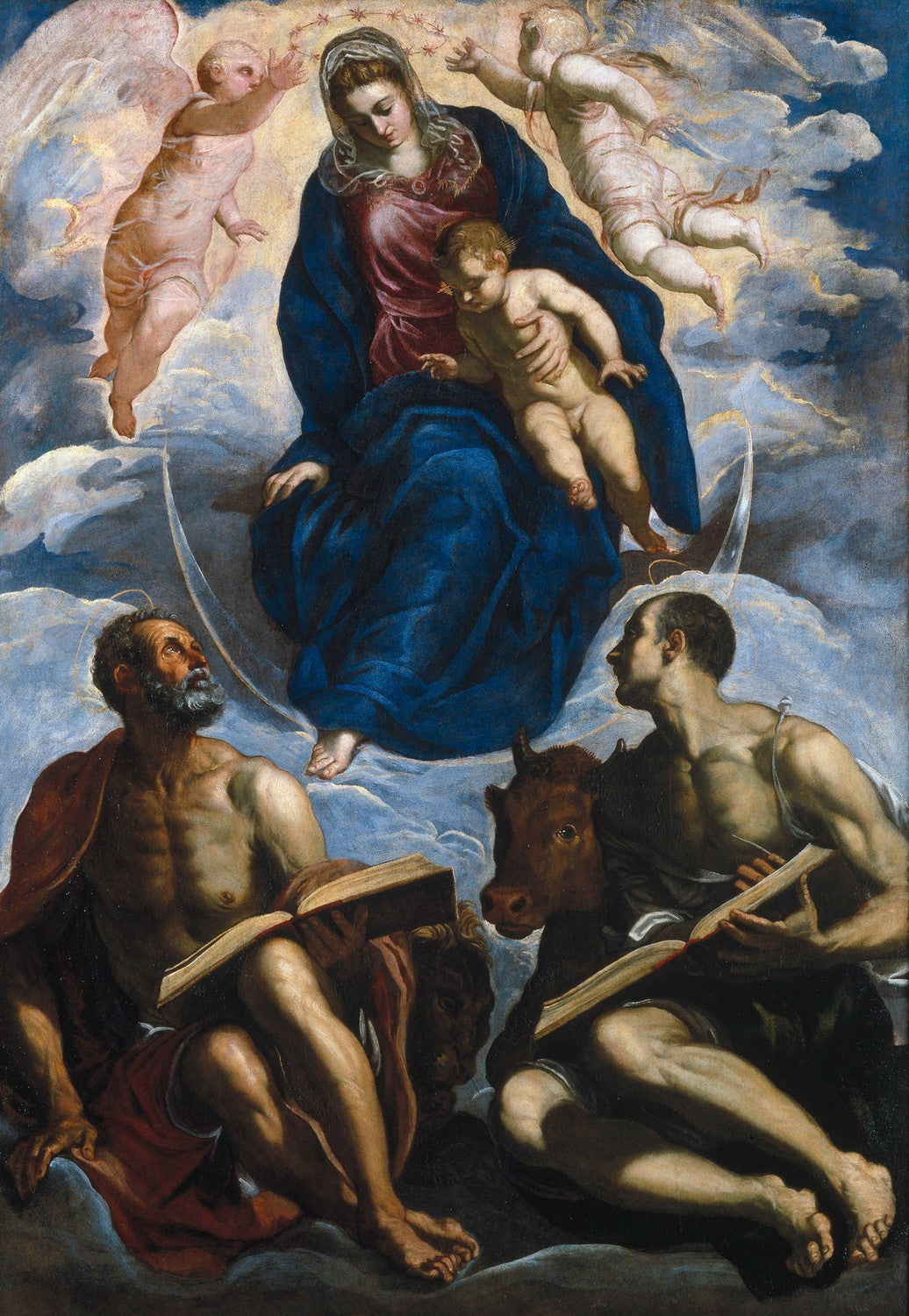 Mary with the Child, Venerated by Two Evangelists by Tintoretto