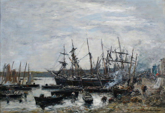 Les Bateaux de peche a quai, Camaret by Eugène Boudin