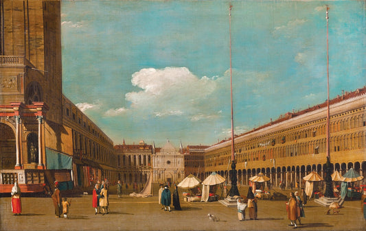 La Plaza de San Marcos, Venecia, vista hacia el oeste desde el sur de la línea central by Canaletto