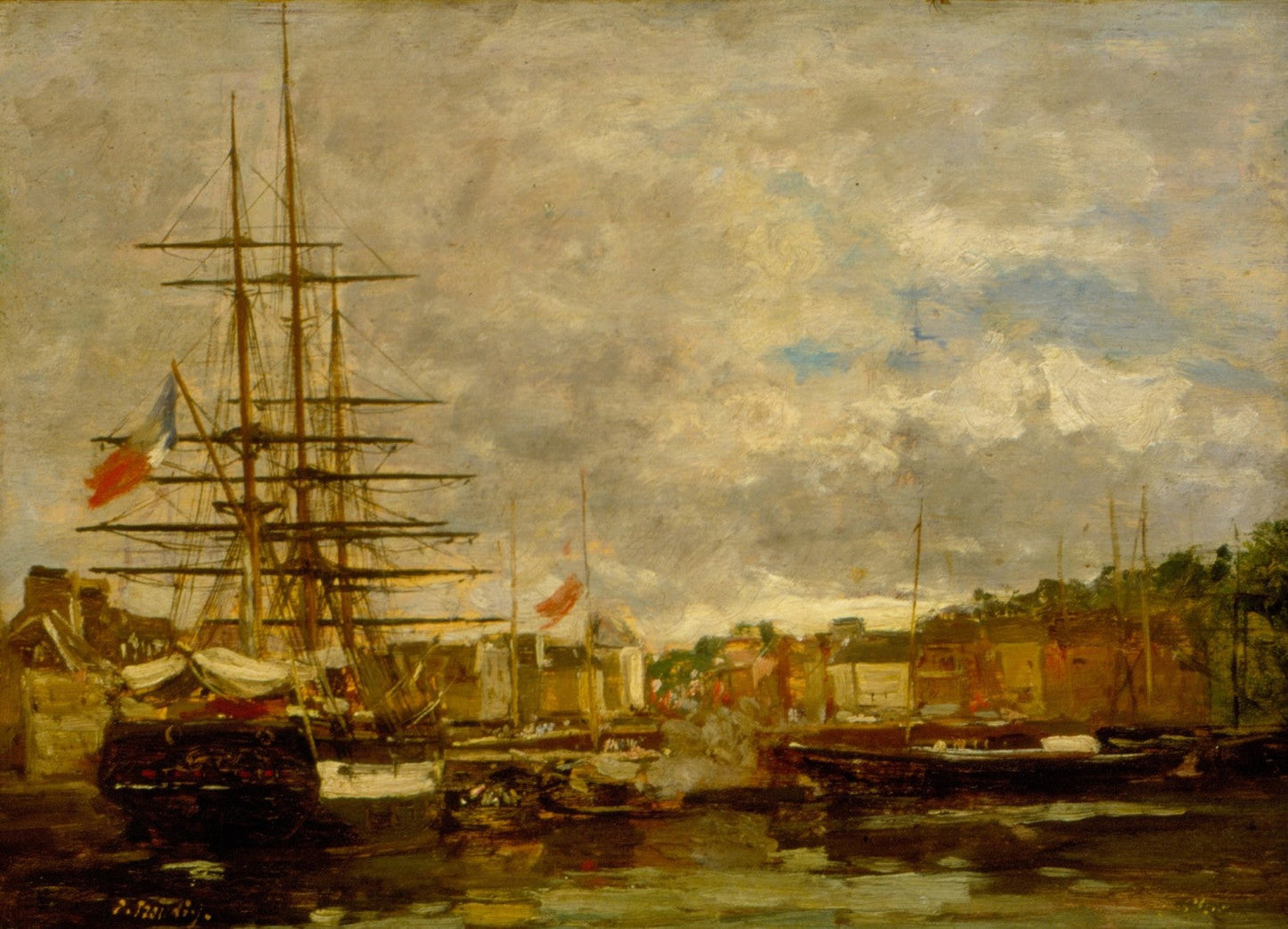 Honfleur. Ships docked in the port by Eugène Boudin