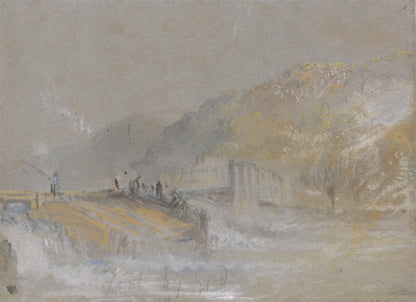 Foul by God: River Landscape with Anglers Fishing From a Weir by J. M. W. Turner