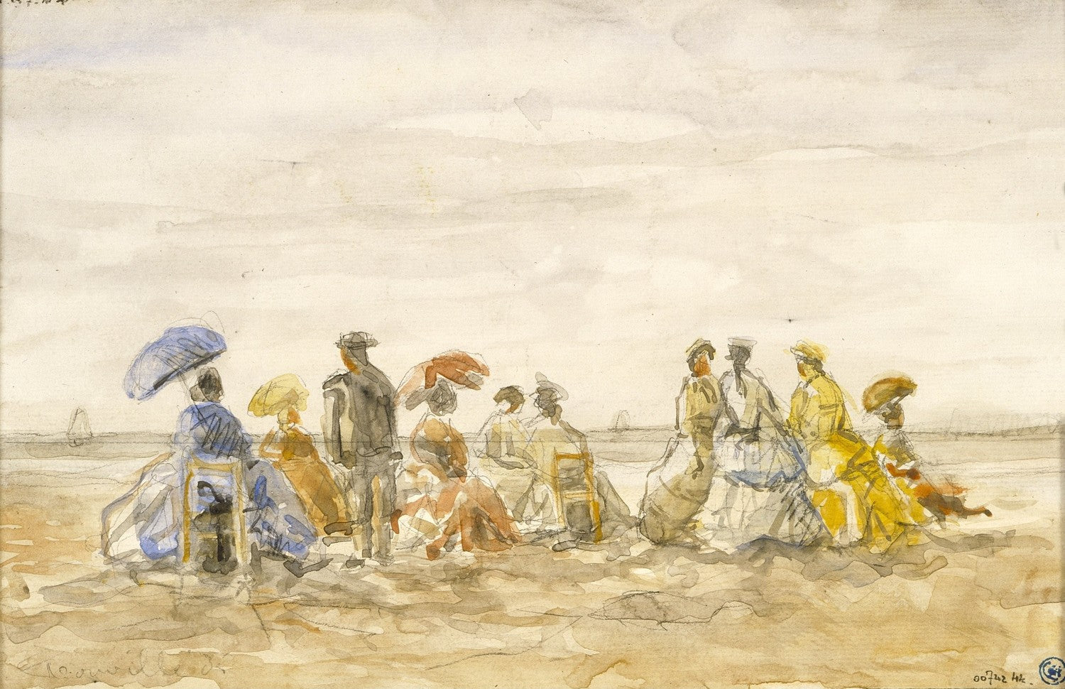 Figures on the Beach at Trouville by Eugène Boudin