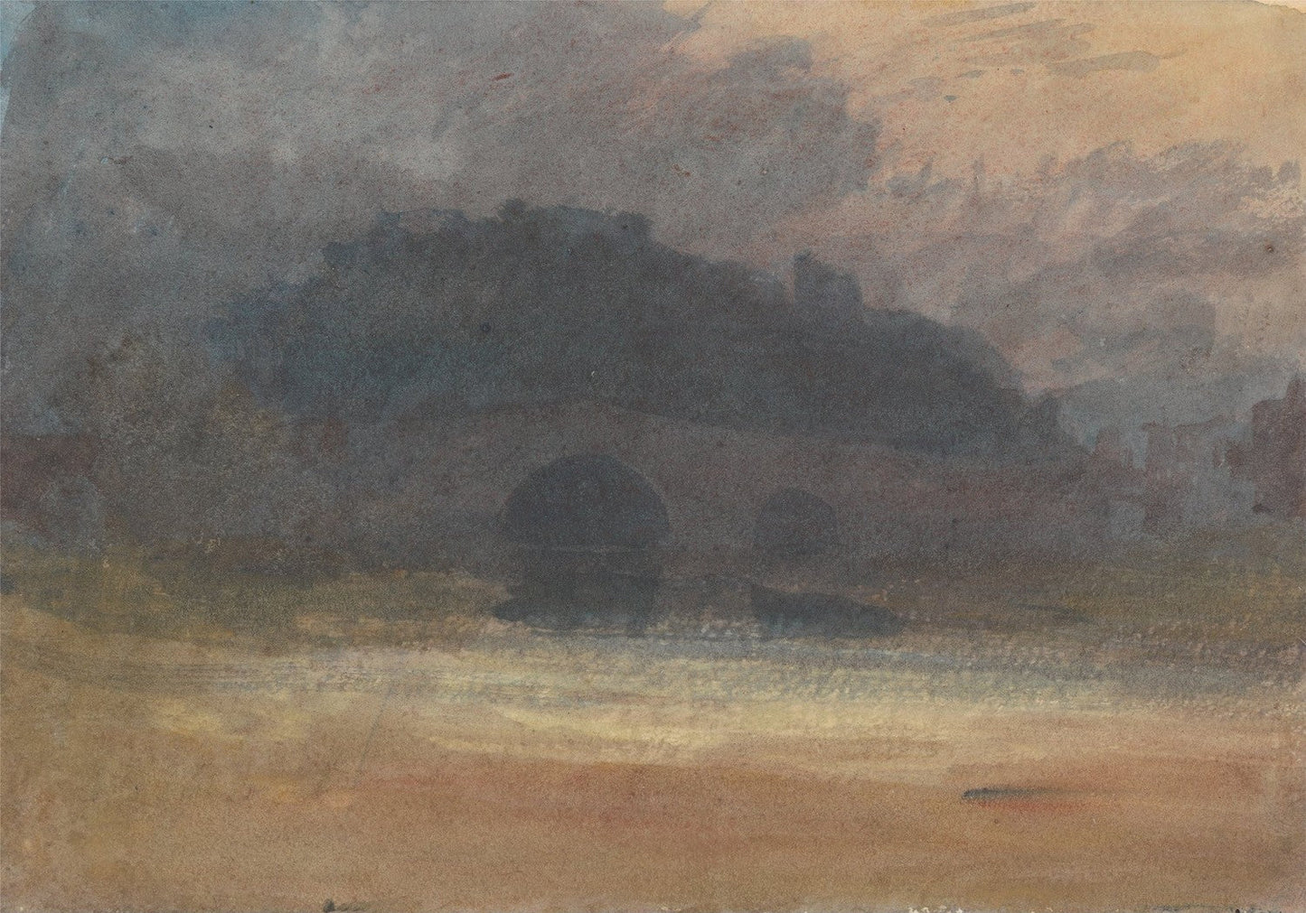 Evening Landscape with Castle and Bridge in Yorkshire by J. M. W. Turner