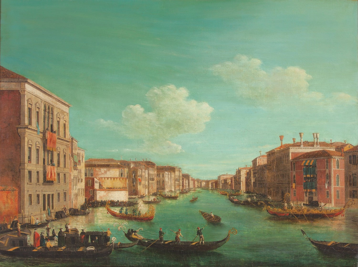 El Gran Canal, Venecia, en el día de la regata, con el Palacio Balbi y el Palacio Foscari by Canaletto