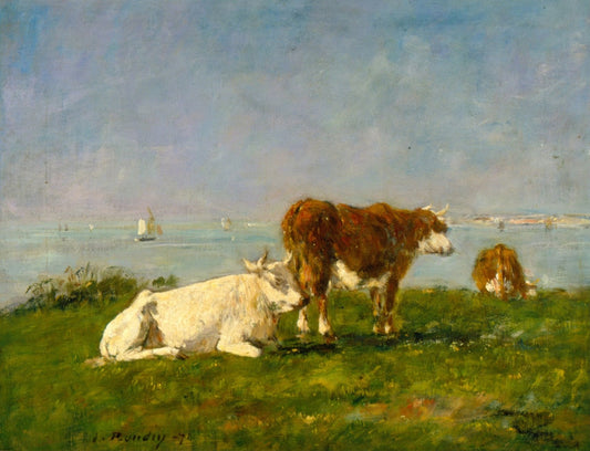 Cows grazing by the sea by Eugène Boudin