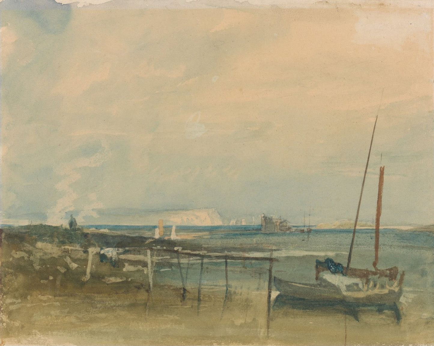 Coast Scene with White Cliffs and Boats on Shore by J. M. W. Turner