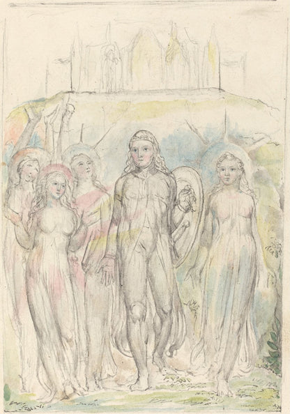 Christian with the Shield of Faith, Taking Leave of His Companions by William Blake