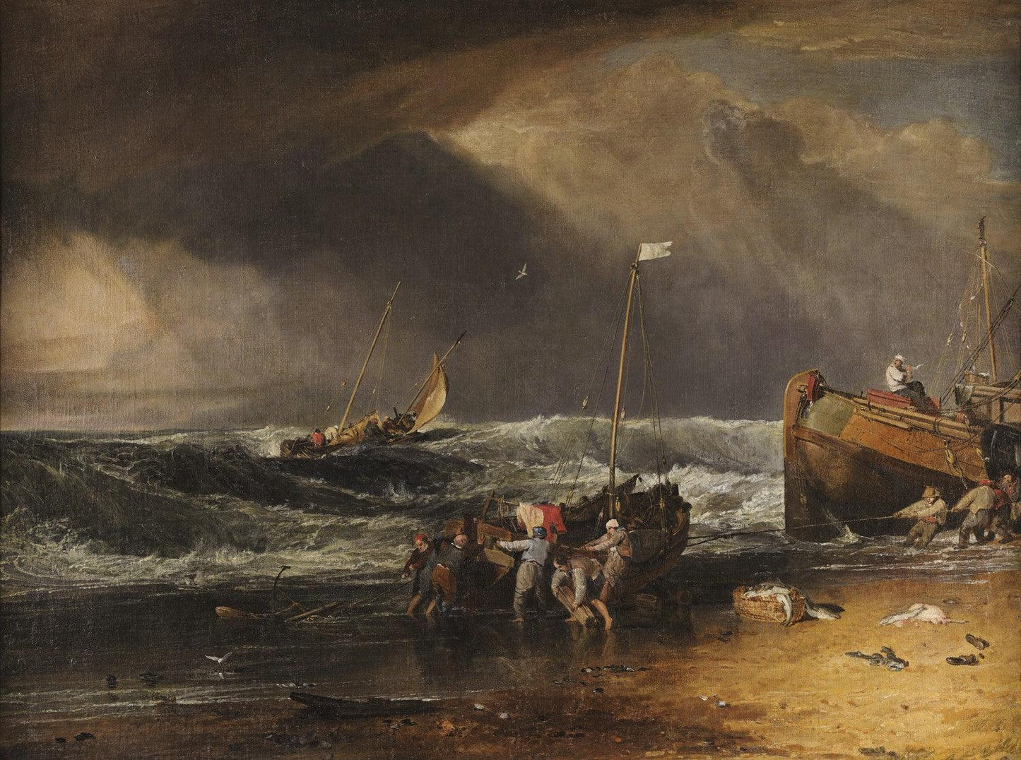 A Coast Scene with Fishermen Hauling a Boat Ashore by J. M. W. Turner