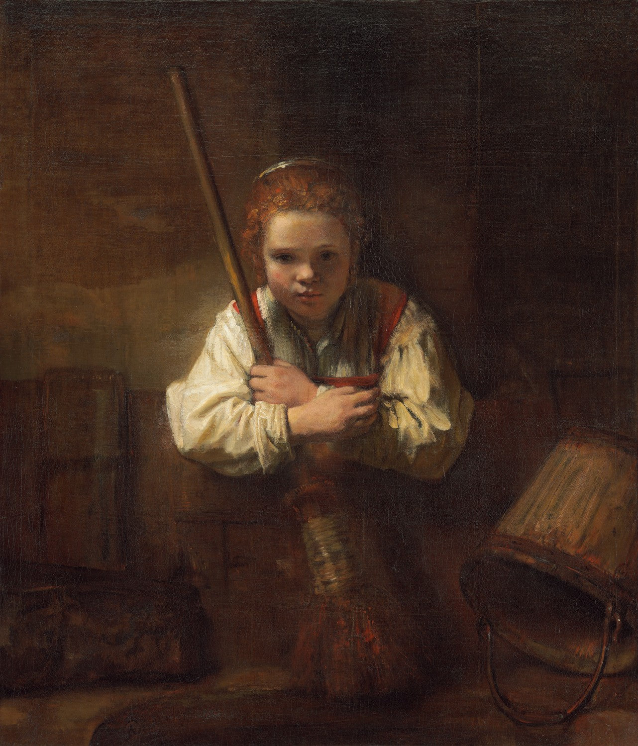 A Girl with a Broom by Rembrandt