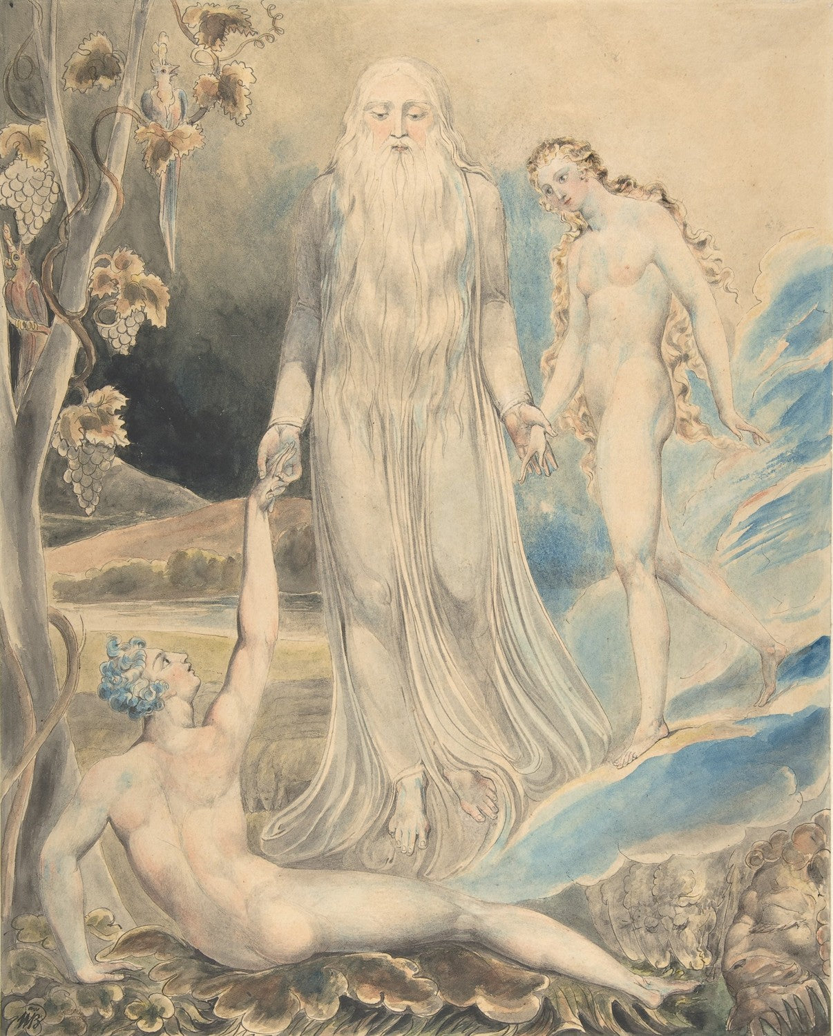 Angel of the Divine Presence Bringing Eve to Adam (The Creation of Eve: "And She Shall be Called Woman) (recto); Sketch for the same (verso) by William Blake