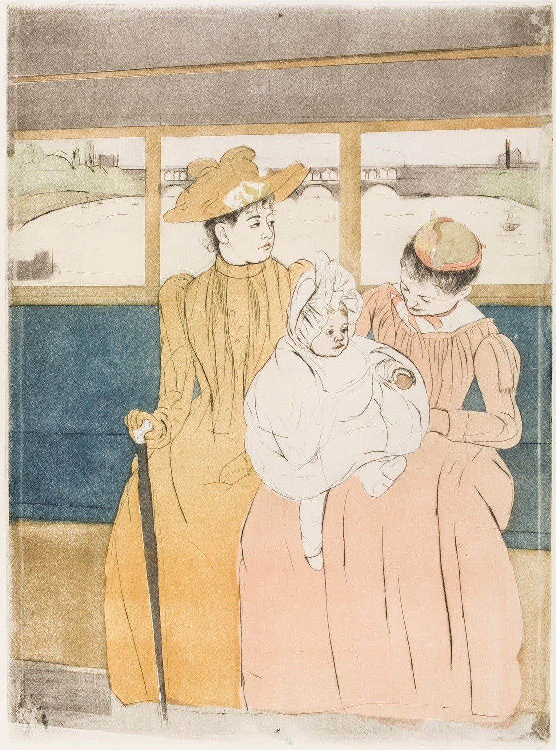 Interior of a Tramway Passing a Bridge by Mary Cassatt