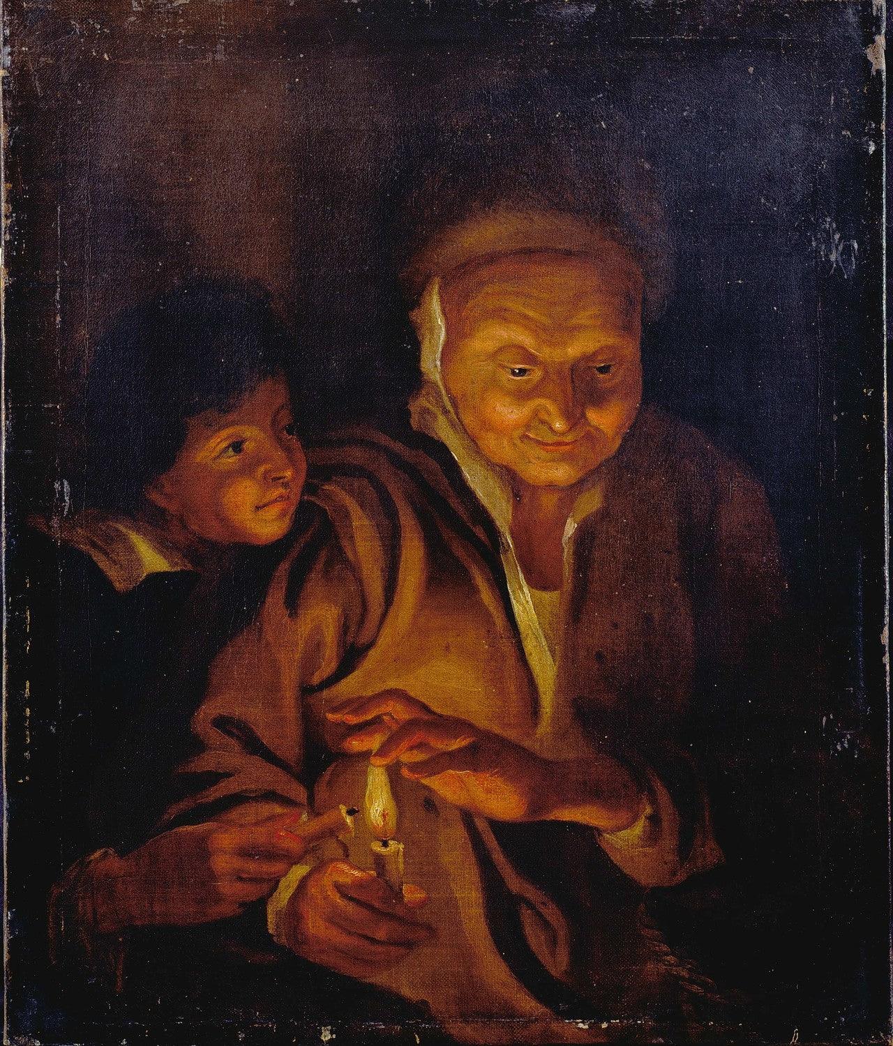 A Boy lighting a Candle from one held by an Old Woman by Peter Paul Rubens