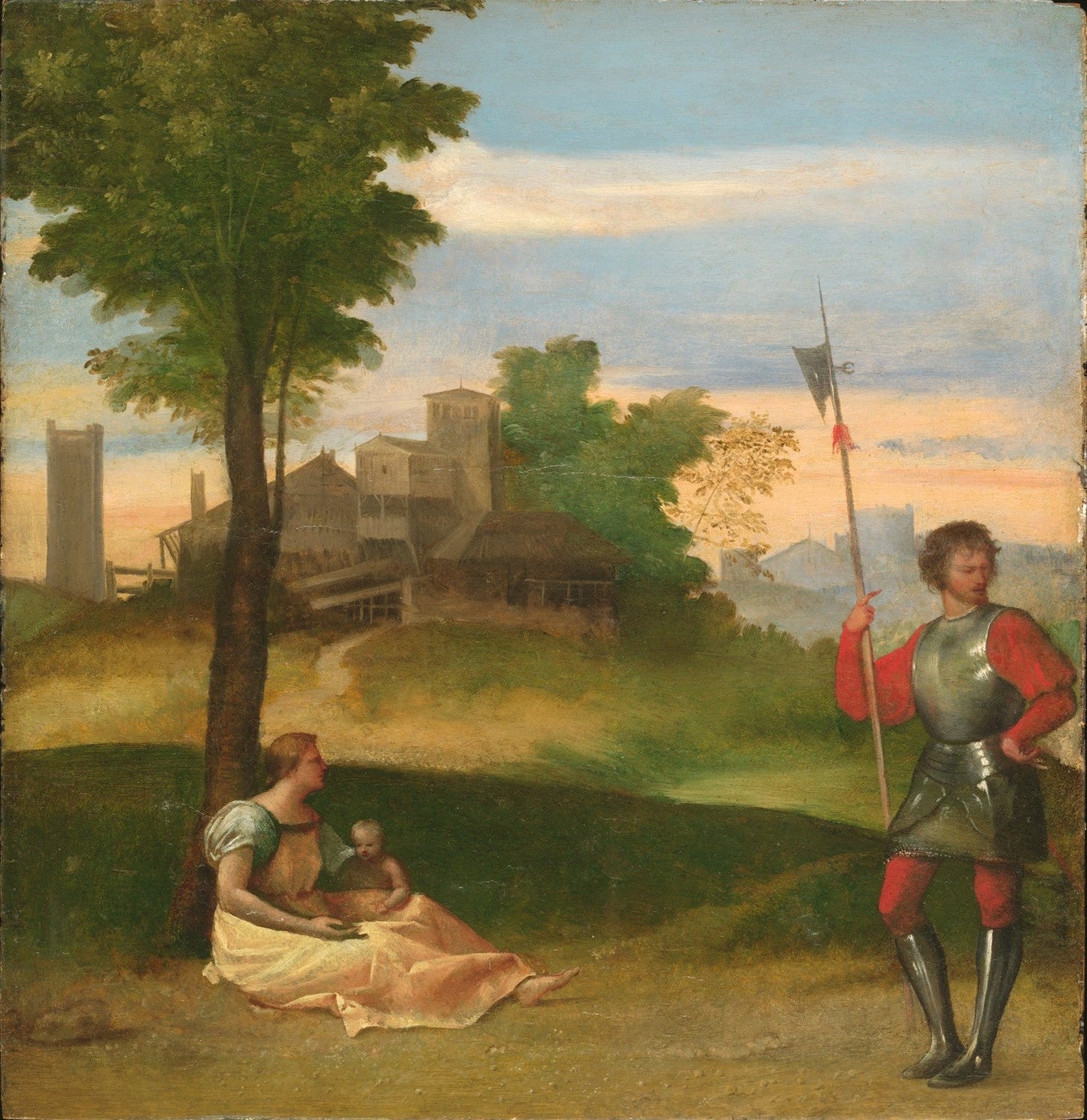 An Idyll:  A Mother and a Halberdier in a Wooded Landscape by Titian