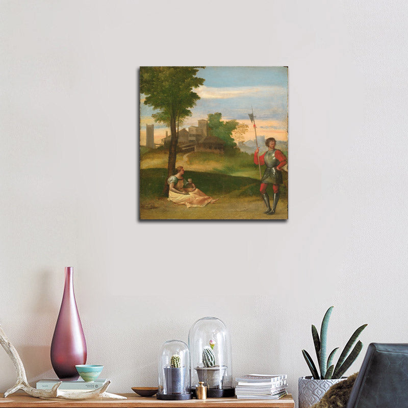 An Idyll: A Mother and a Halberdier in a Wooded Landscape - by Titian