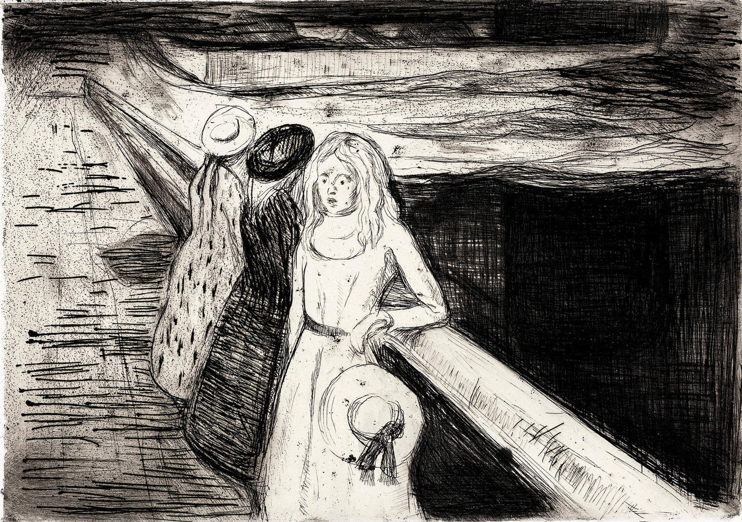 The Girls on the Bridge etching by Edvard Munch