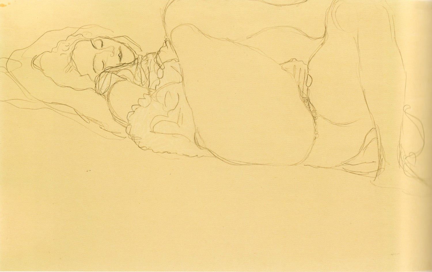 Reclining nude turned to the left, masturbating by Gustav Klimt