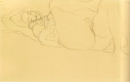 Reclining nude turned to the left, masturbating by Gustav Klimt