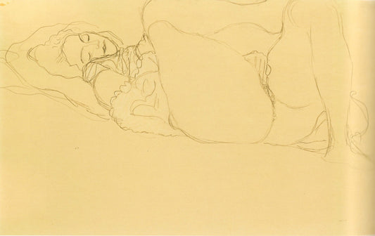 Reclining nude turned to the left, masturbating by Gustav Klimt