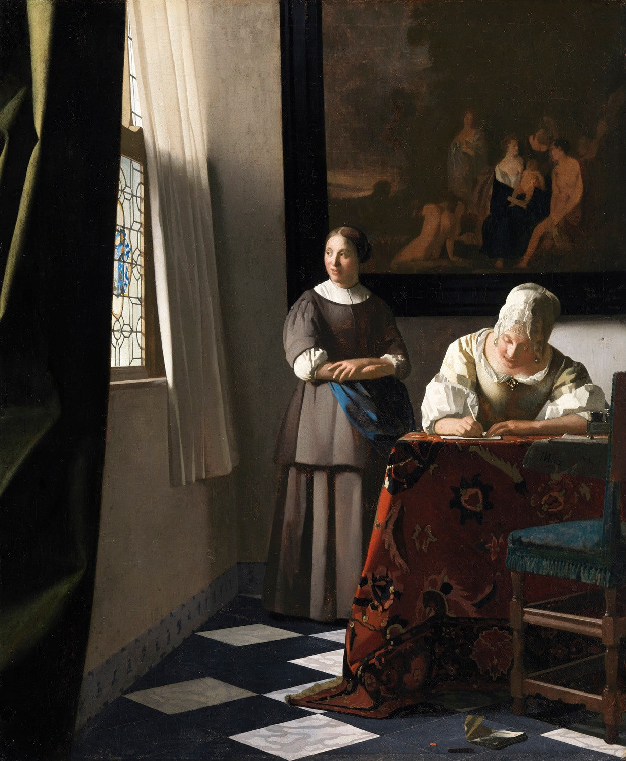 Woman Writing a Letter, with her Maid by Johannes Vermeer