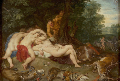 Sátiros que espían a Diana y sus ninfas by Peter Paul Rubens